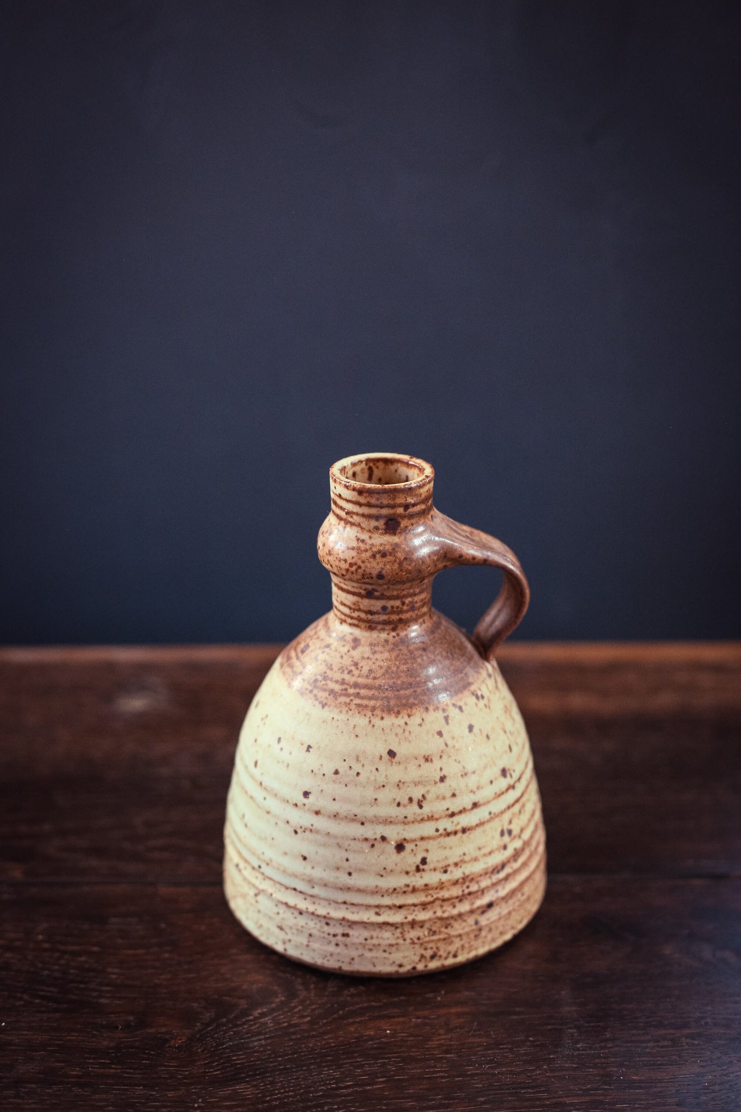 Hand Thrown Speckled Glaze Ceramic Vase with Handle - Vintage Studio Pottery Vessel