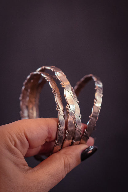 Sterling Silver Hammered Braid Twist Bracelets - Vintage Mexican Handmade Silver Bangles