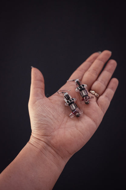 Hand Rolled/Cut Glass Bead Crystal Earrings in Black White Red Clear - Vintage Glass & Crystal Earrings