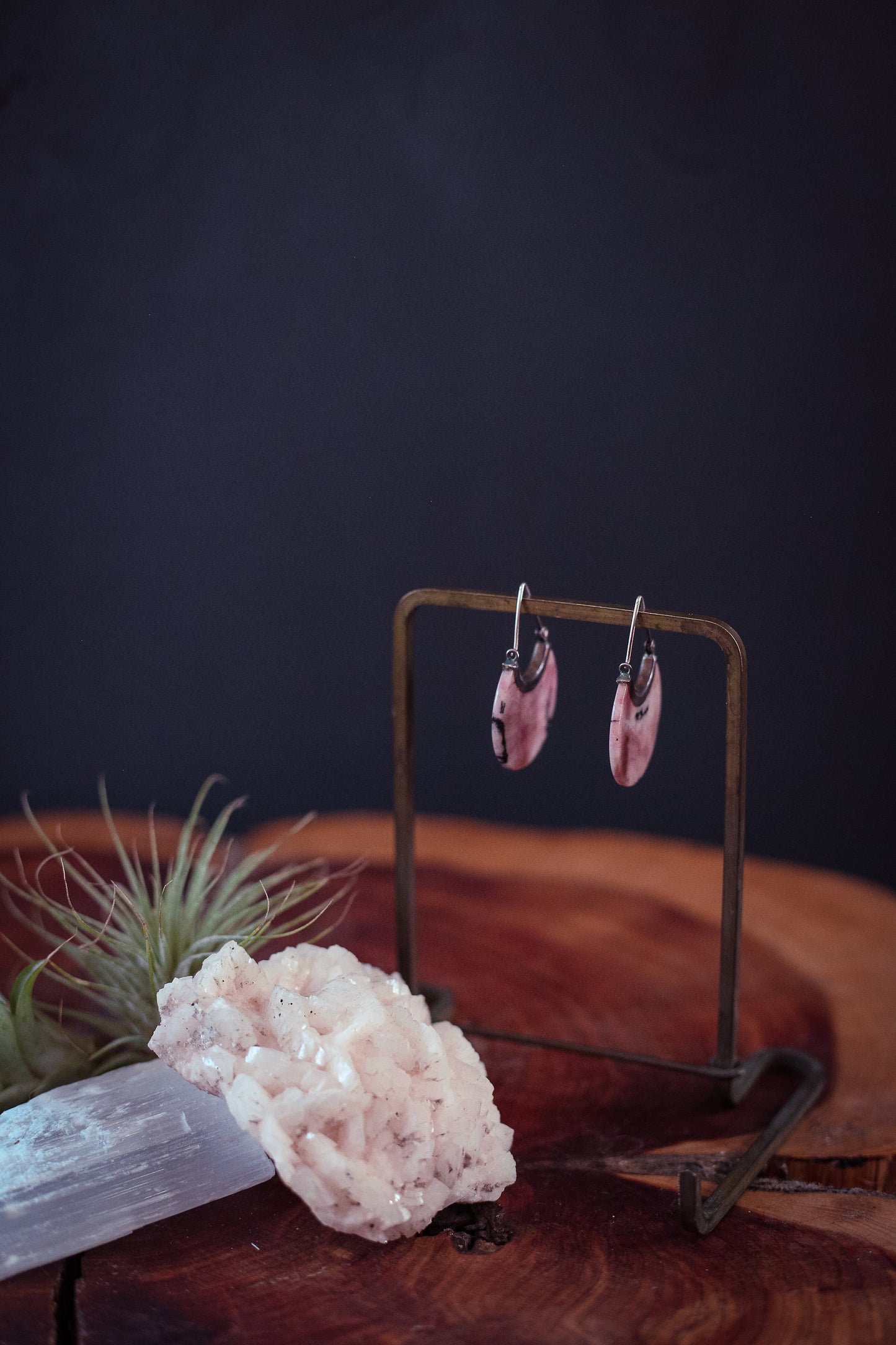 Rhodonite Sterling Silver Eclipse Earrings - Vintage Estate Earring