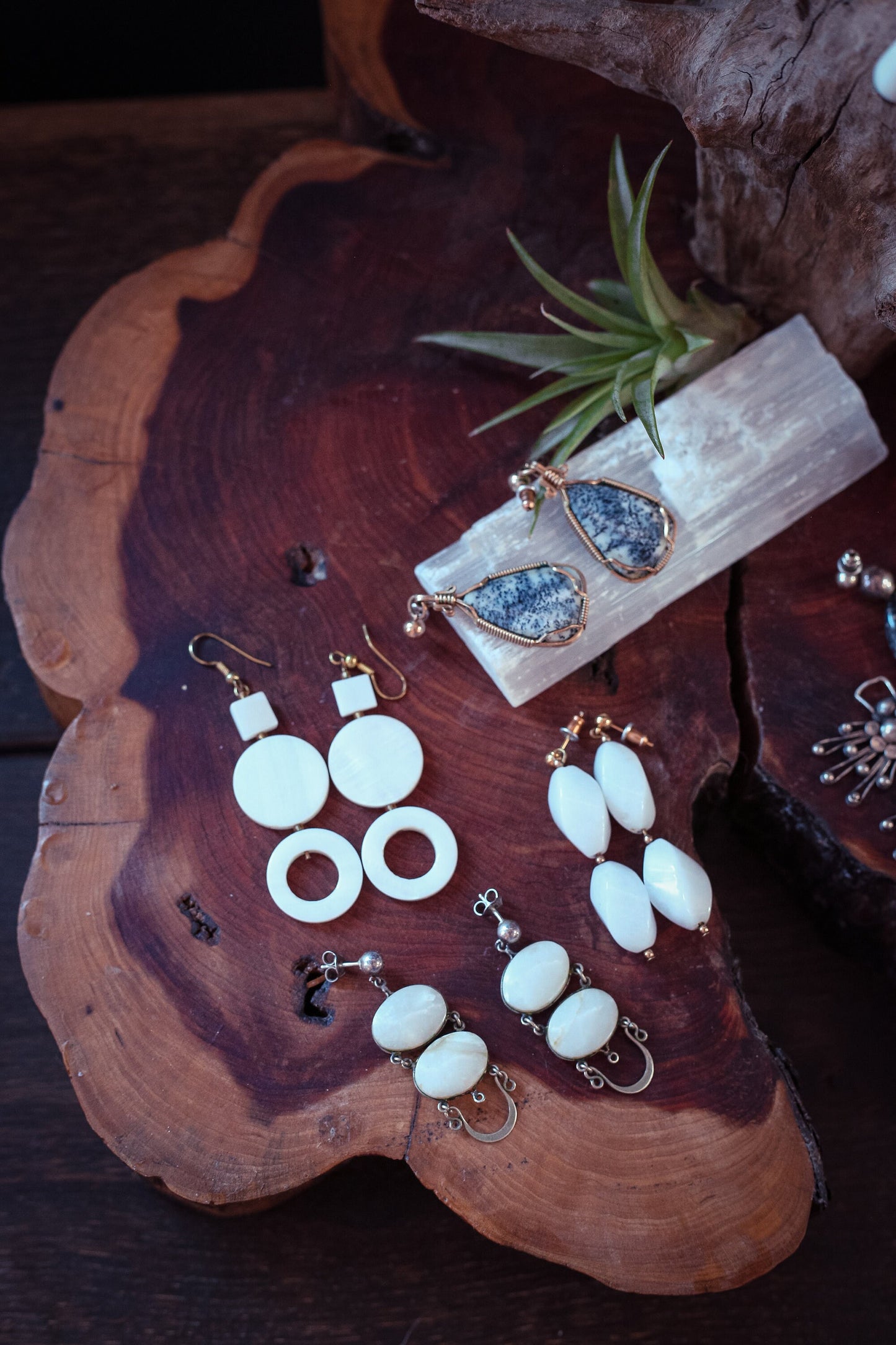 White Quartz & Silver Layered Earrings - Vintage Estate Earrings