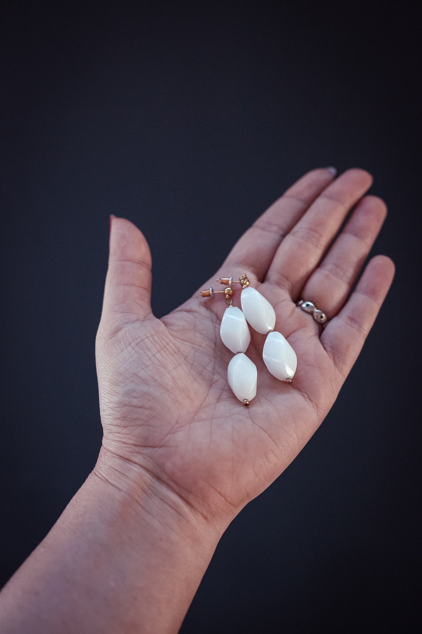 White Opal Seed Bead Earrings - Vintage Estate Jewelry