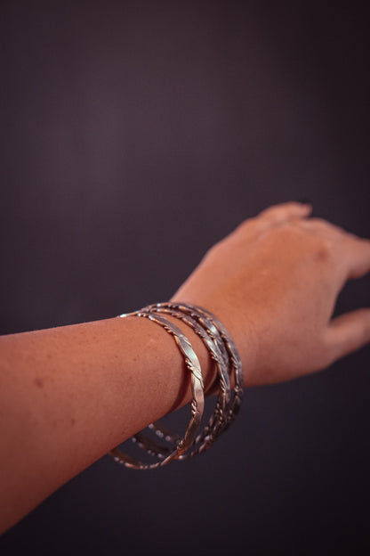 Sterling Silver Hammered Braid Twist Bracelets - Vintage Mexican Handmade Silver Bangles