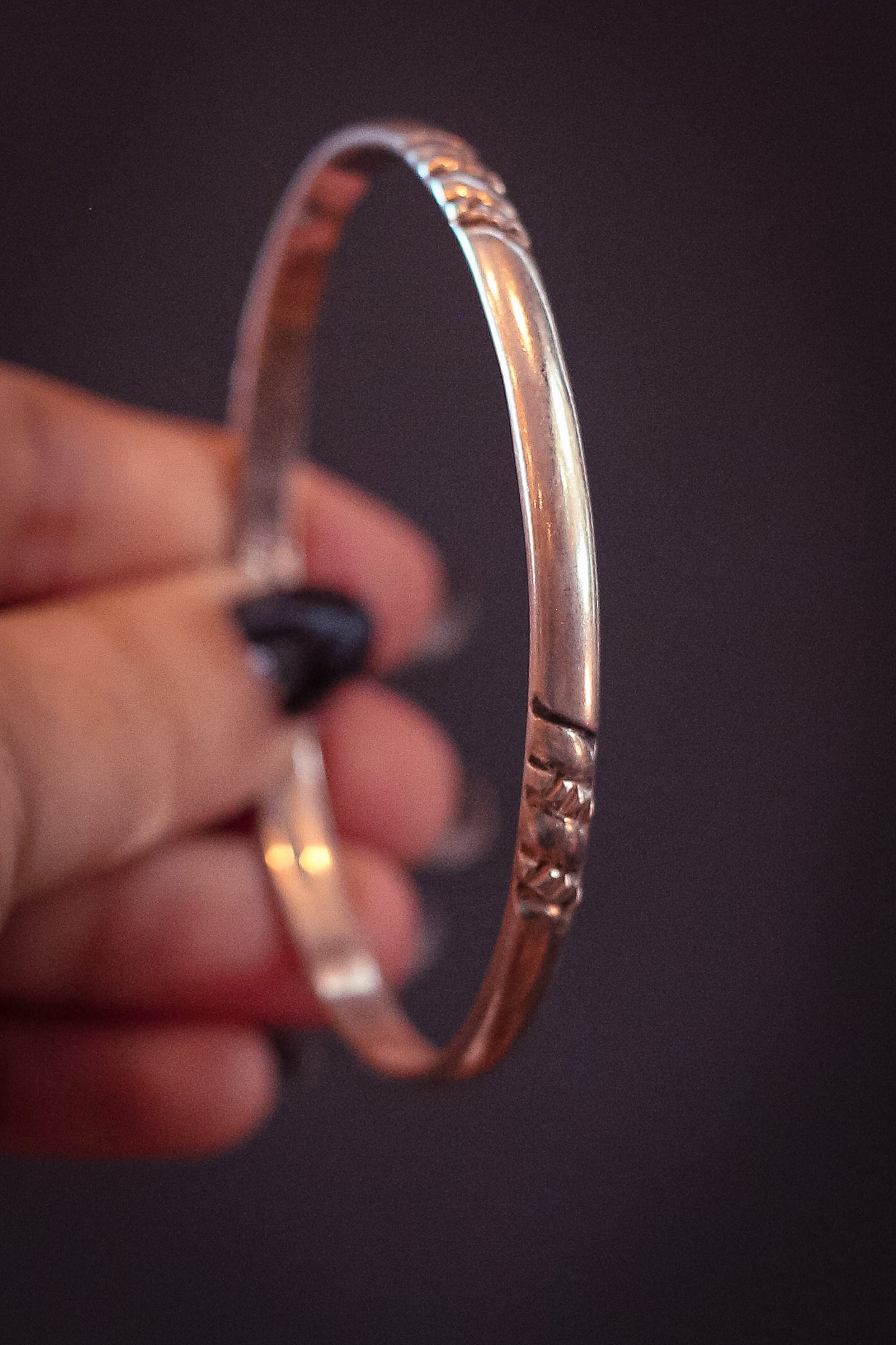 Sterling Silver Smooth with Braid Pattern Bracelet - Vintage Mexican Silver Bangle