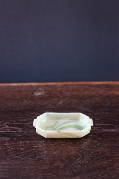 Marbled Vaseline Uranium Glass Dish - Vintage Art Deco Akro/Agate Glass Ash Tray Blacklight