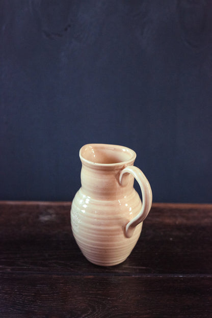 Small Pale Yellow Pitcher with Bouquet Stamp Imprint - Vintage Country Farmhouse Ceramic Pitcher