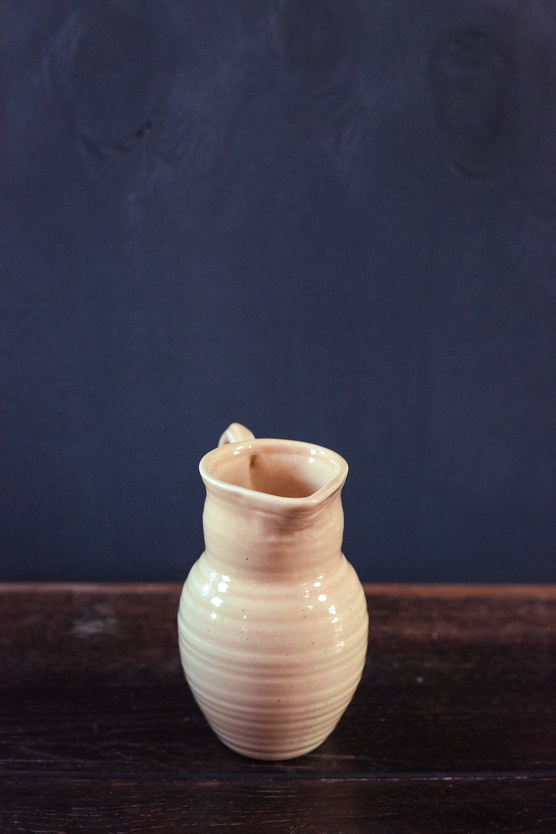 Small Pale Yellow Pitcher with Bouquet Stamp Imprint - Vintage Country Farmhouse Ceramic Pitcher