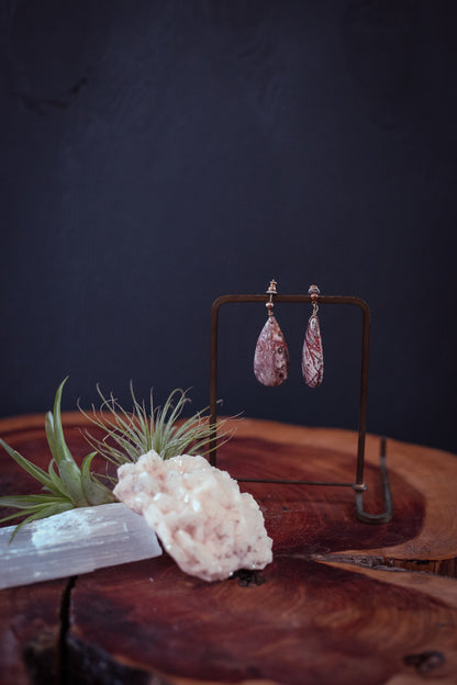 Large Picture Jasper Teardrop Earrings - Vintage Estate Semi Precious Stone Earrings