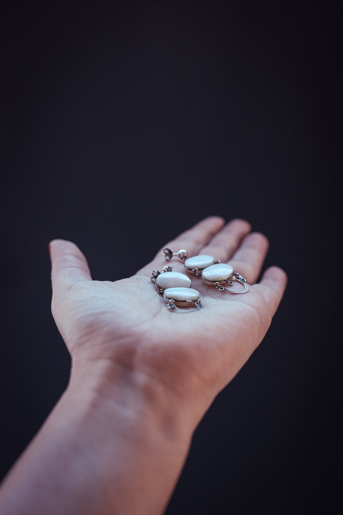 White Quartz & Silver Layered Earrings - Vintage Estate Earrings