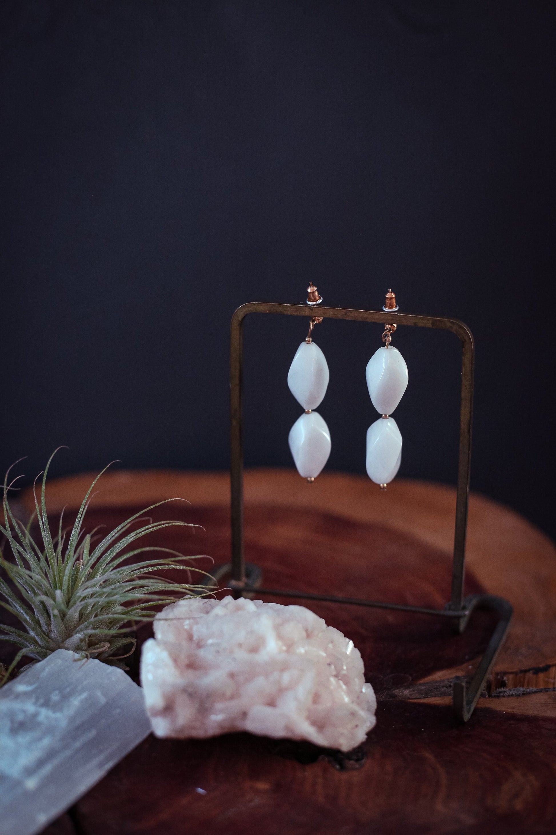 White Opal Seed Bead Earrings - Vintage Estate Jewelry