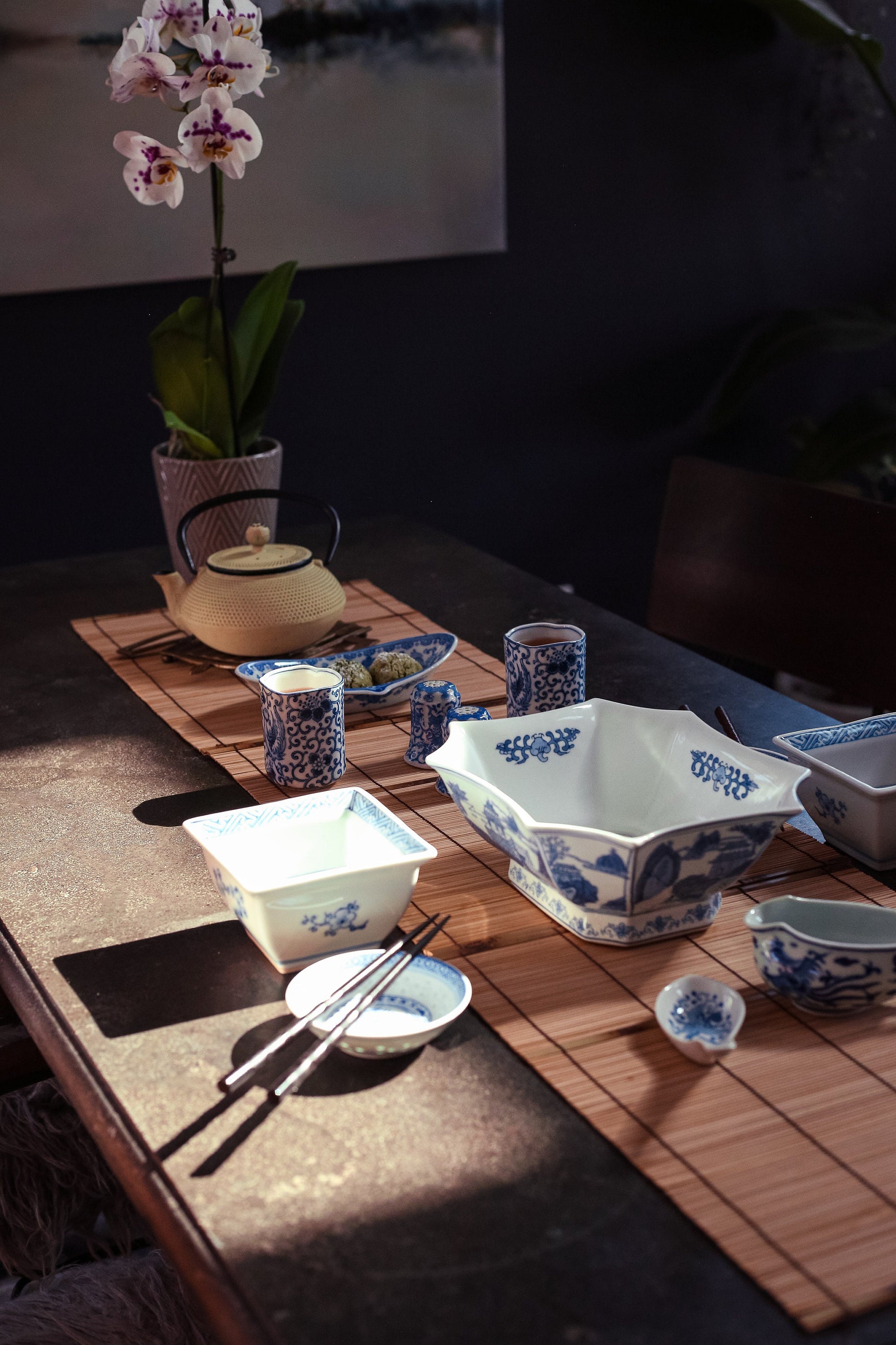 Blue White Hand Painted Square Porcelain Bowls - Vintage Japanese Porcelain Rice/Soup Bowls