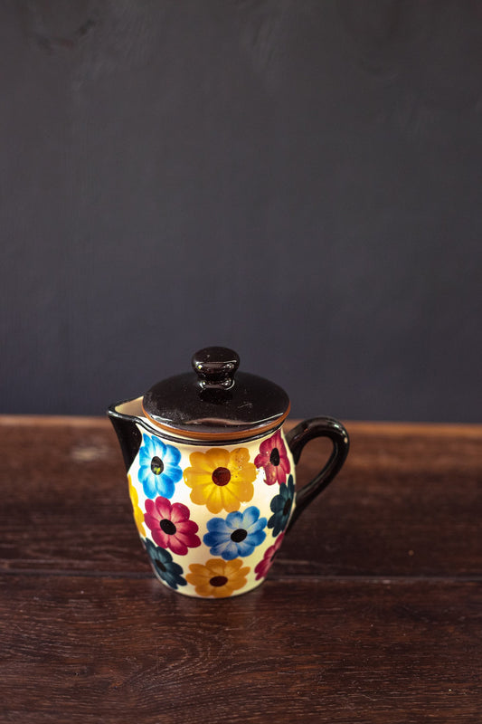 Small Hand Painted Pitcher/Creamer - Vintage Colorful Germam Floral Painted Ceramic Creamer