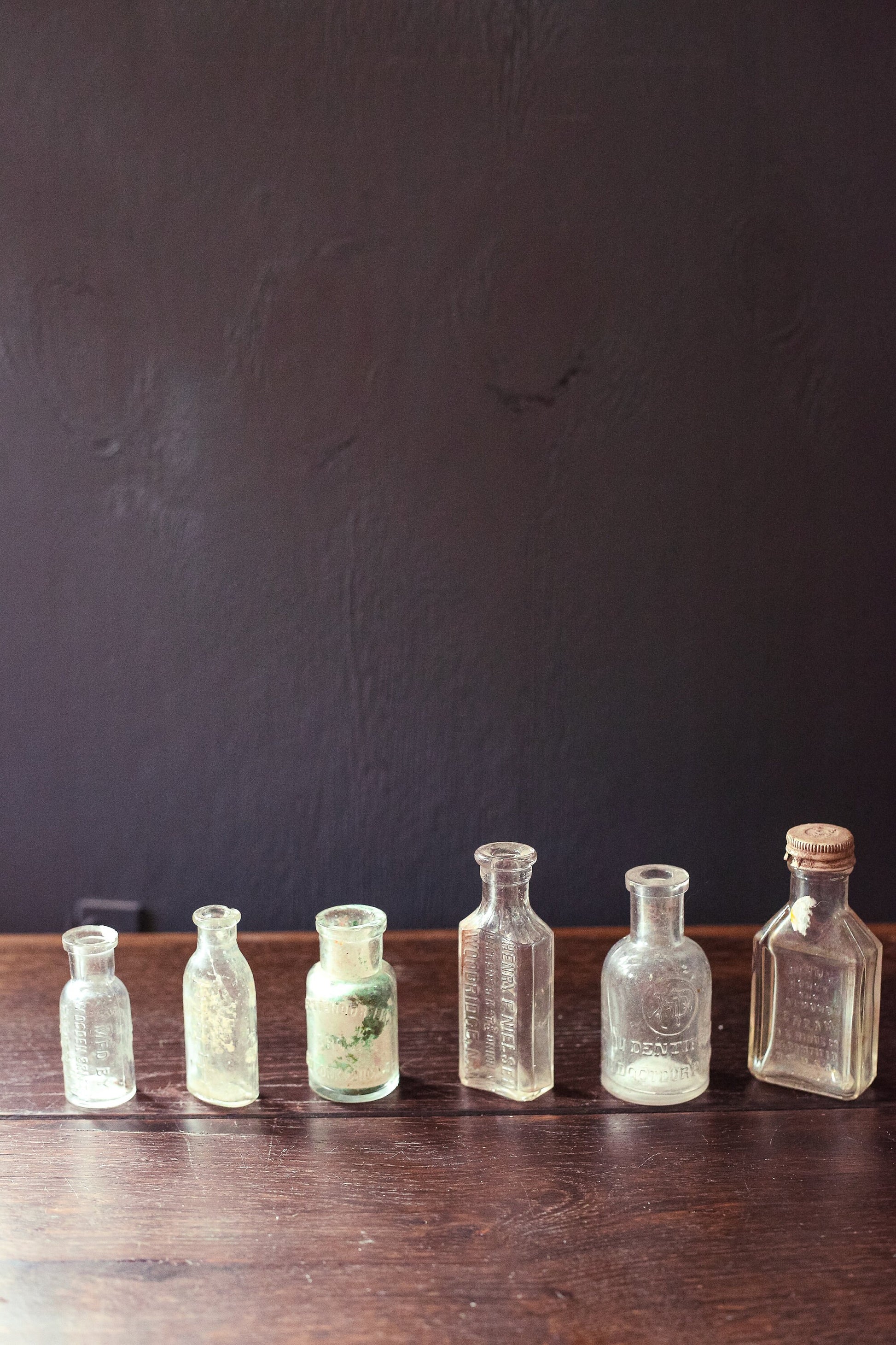 Collection of Six Antique Miniature Bottles Vials - Antique Glass Bottles for Bud Vase or Display