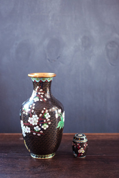 Cloisonné Vase and Match Holder - Vintage Colorful Floral Chinese Cloisonné