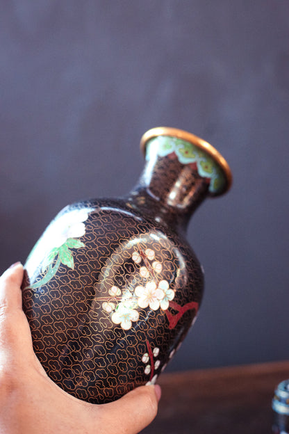 Cloisonné Vase and Match Holder - Vintage Colorful Floral Chinese Cloisonné