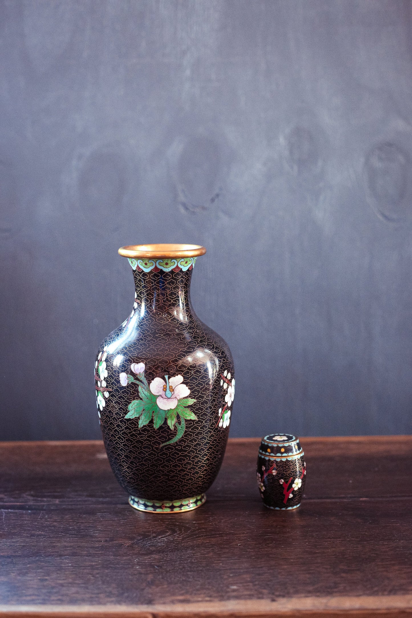 Cloisonné Vase and Match Holder - Vintage Colorful Floral Chinese Cloisonné