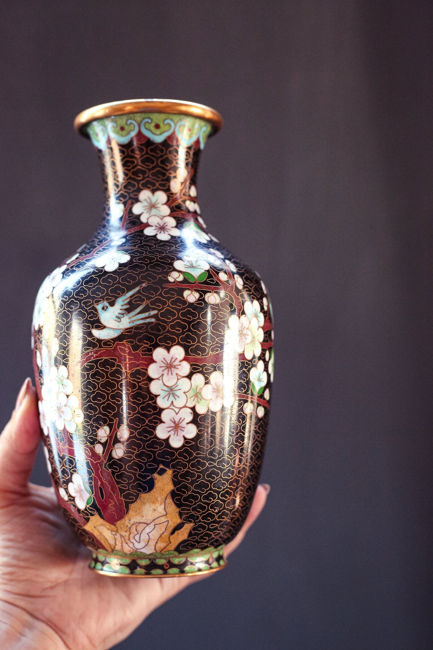 Cloisonné Vase and Match Holder - Vintage Colorful Floral Chinese Cloisonné