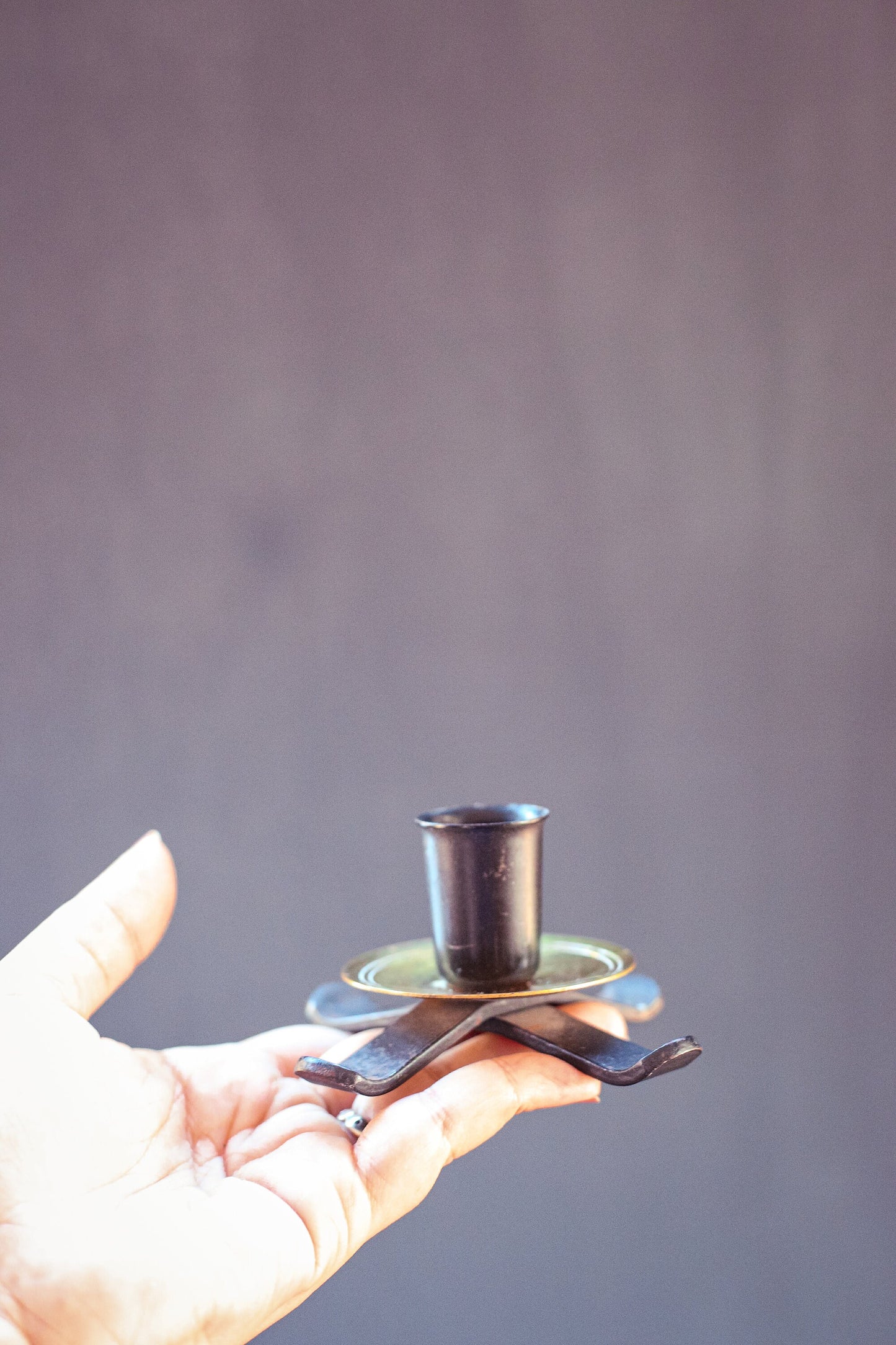 Black and Brass Candlestick Holders - Vintage Metal Candle Base