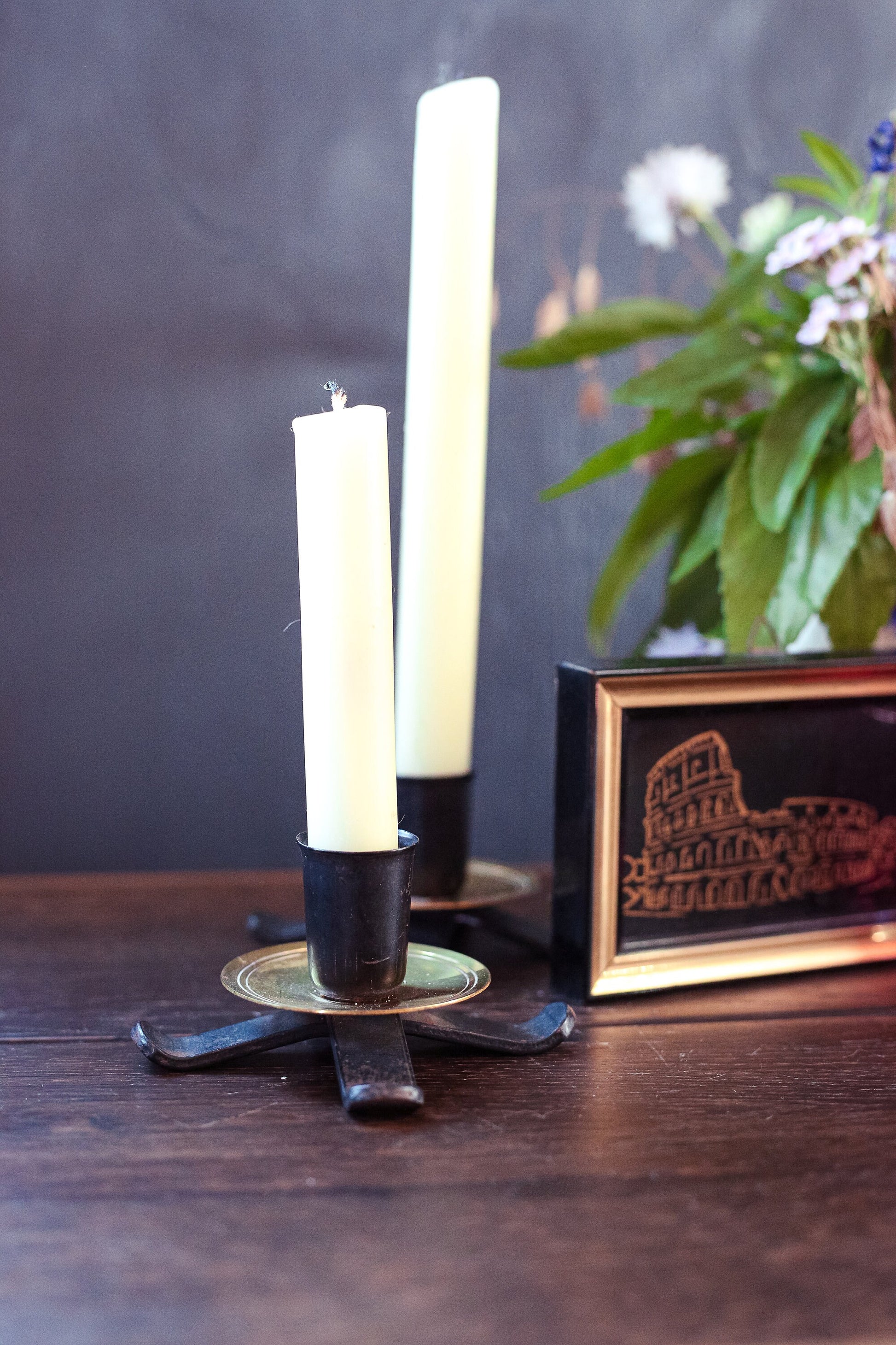 Black and Brass Candlestick Holders - Vintage Metal Candle Base