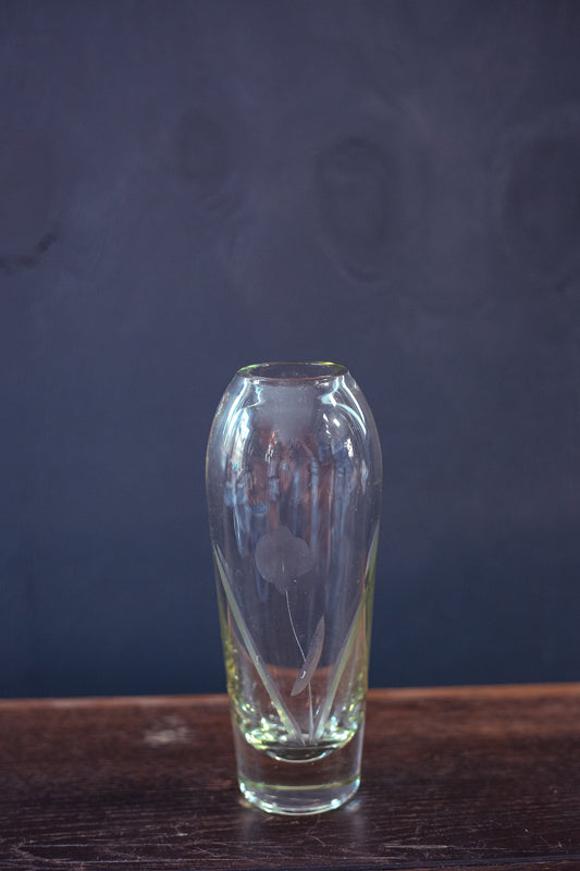 Etched Glass Vase - Vintage Cut Glass Vase