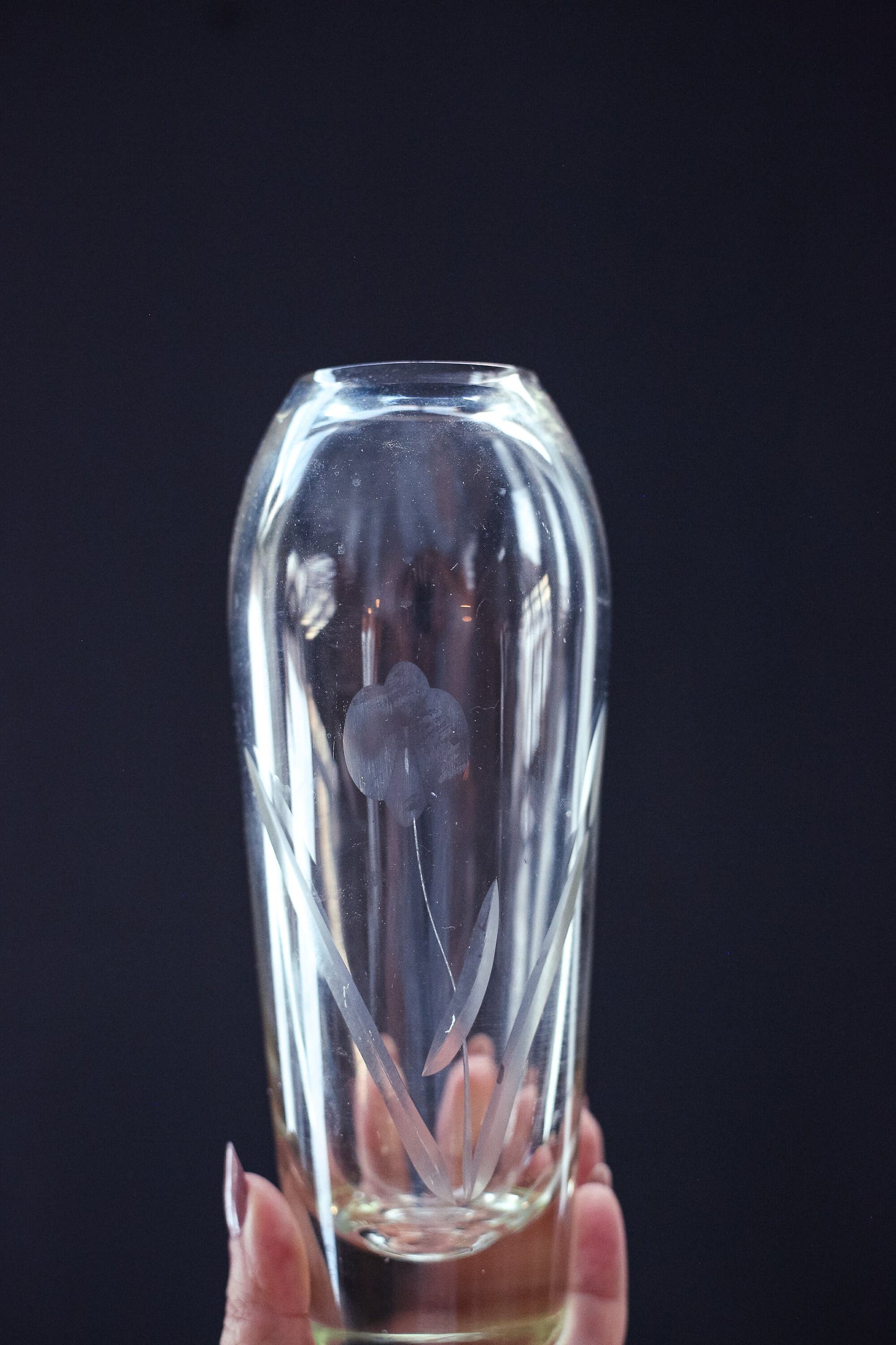 Etched Glass Vase - Vintage Cut Glass Vase