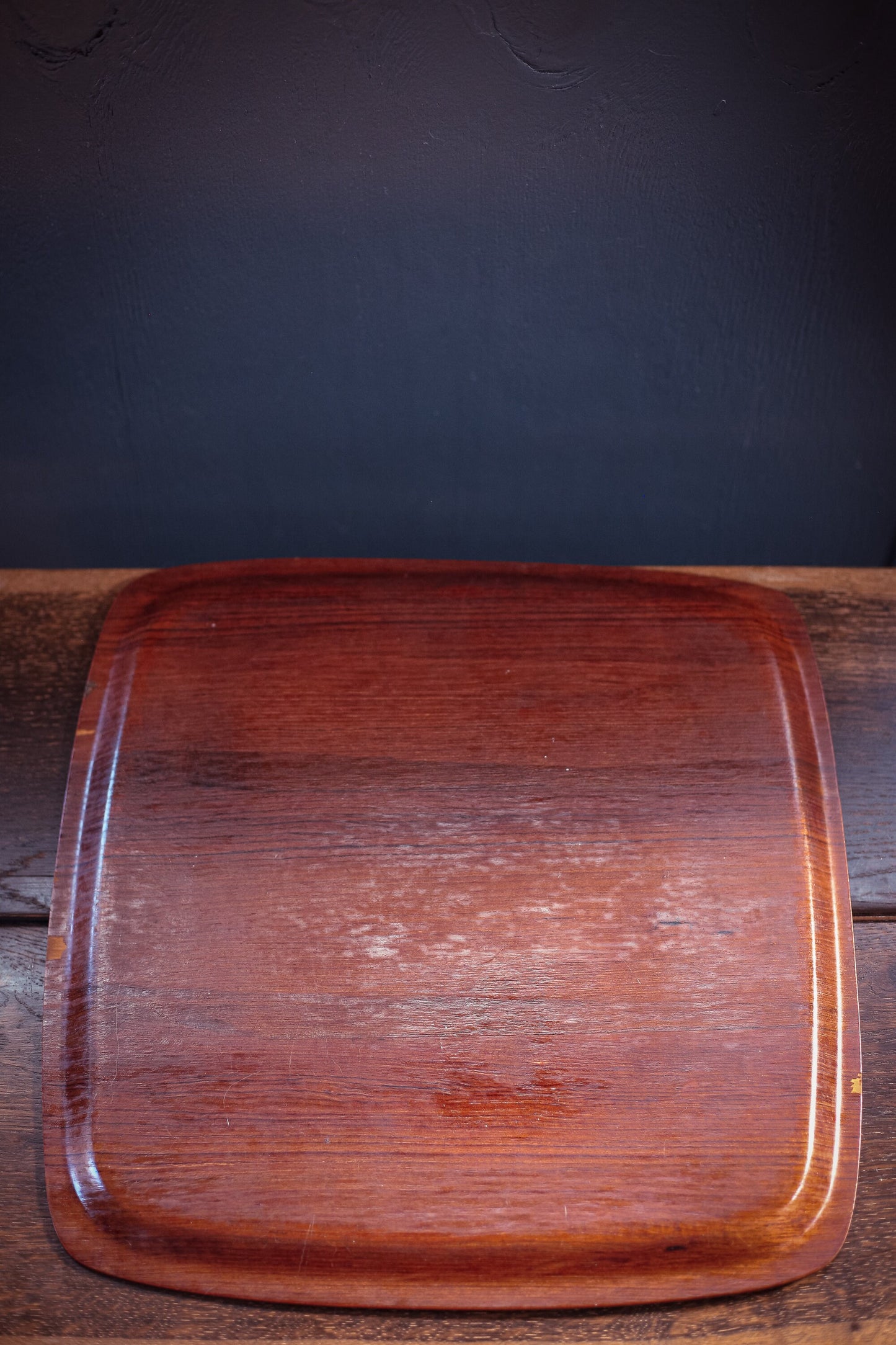 Midcentury Teak Veneer Bentwood Tray - Vintage Rounded Square Teak Serving Tray