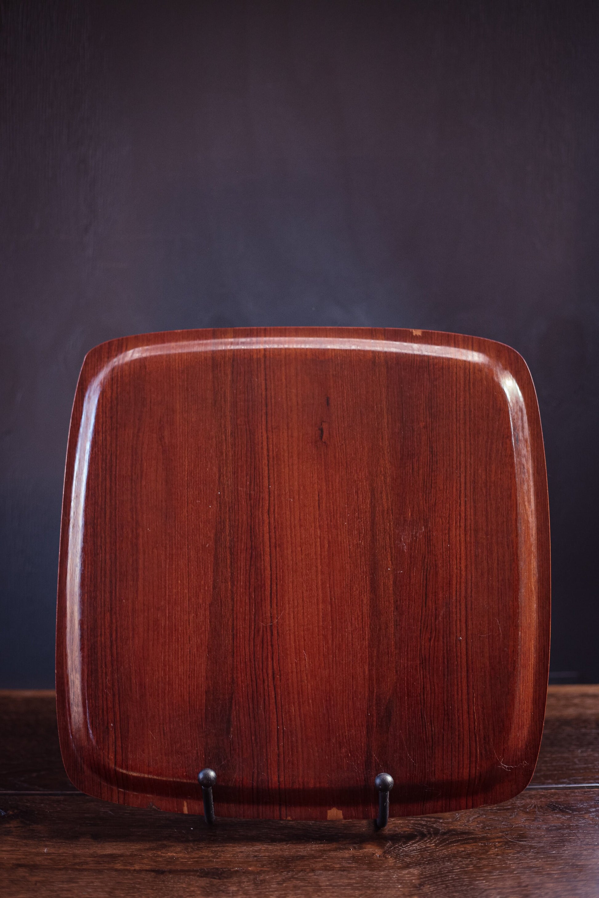 Midcentury Teak Veneer Bentwood Tray - Vintage Rounded Square Teak Serving Tray