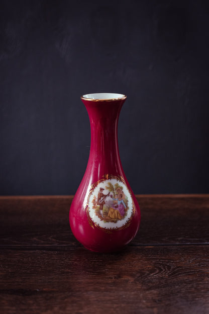 Small Limoges Castel France Vase - Vintage Maroon Limoges Vase