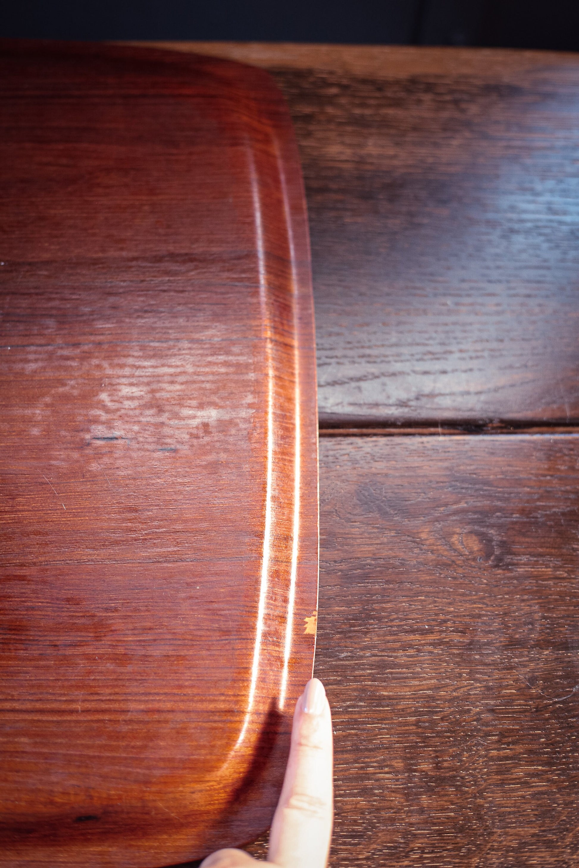 Midcentury Teak Veneer Bentwood Tray - Vintage Rounded Square Teak Serving Tray