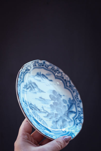 Hand Painted Blue White Japanese Scenic Plate - Vintage Blue & White Japanese Plate