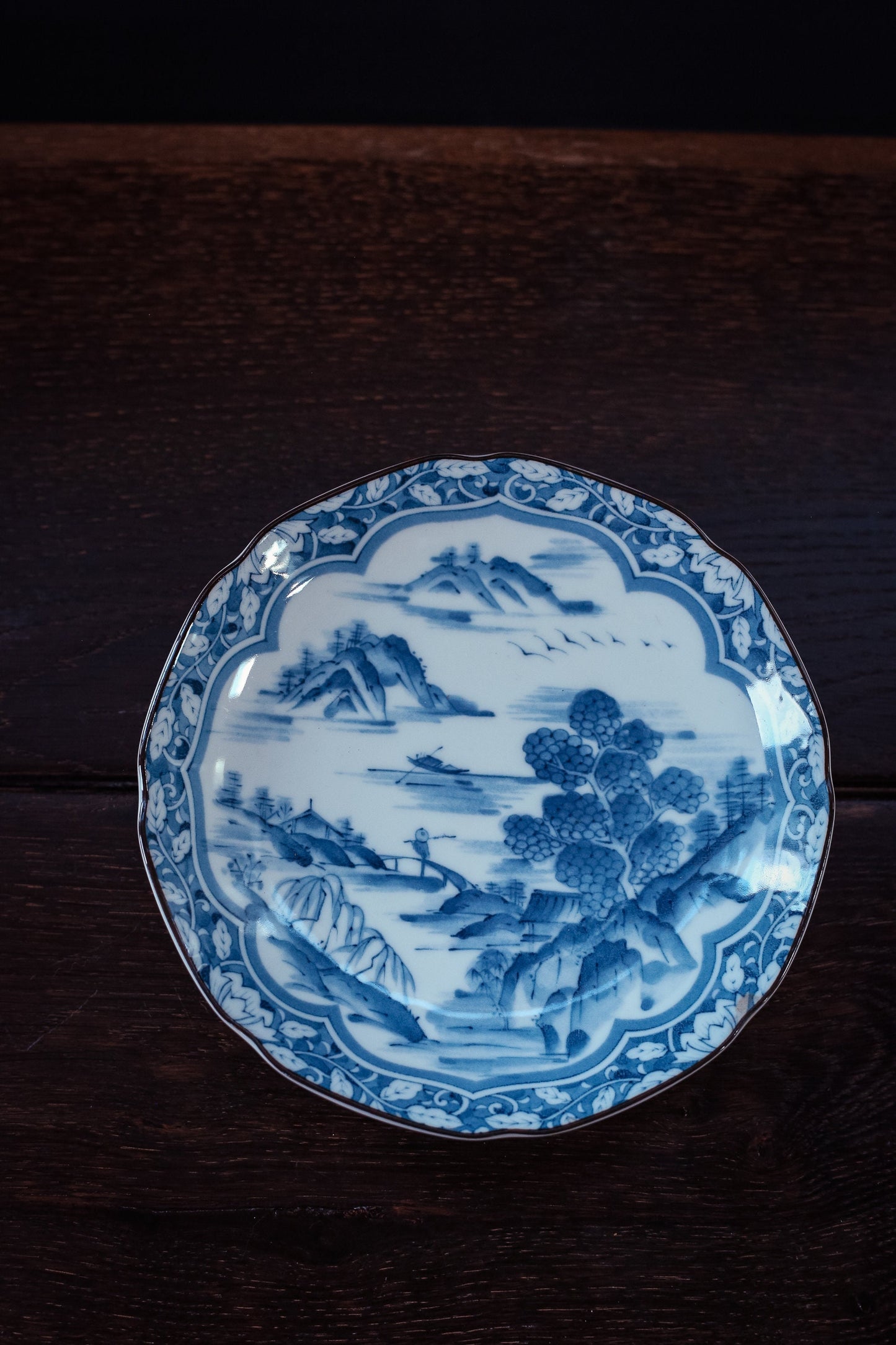 Hand Painted Blue White Japanese Scenic Plate - Vintage Blue & White Japanese Plate