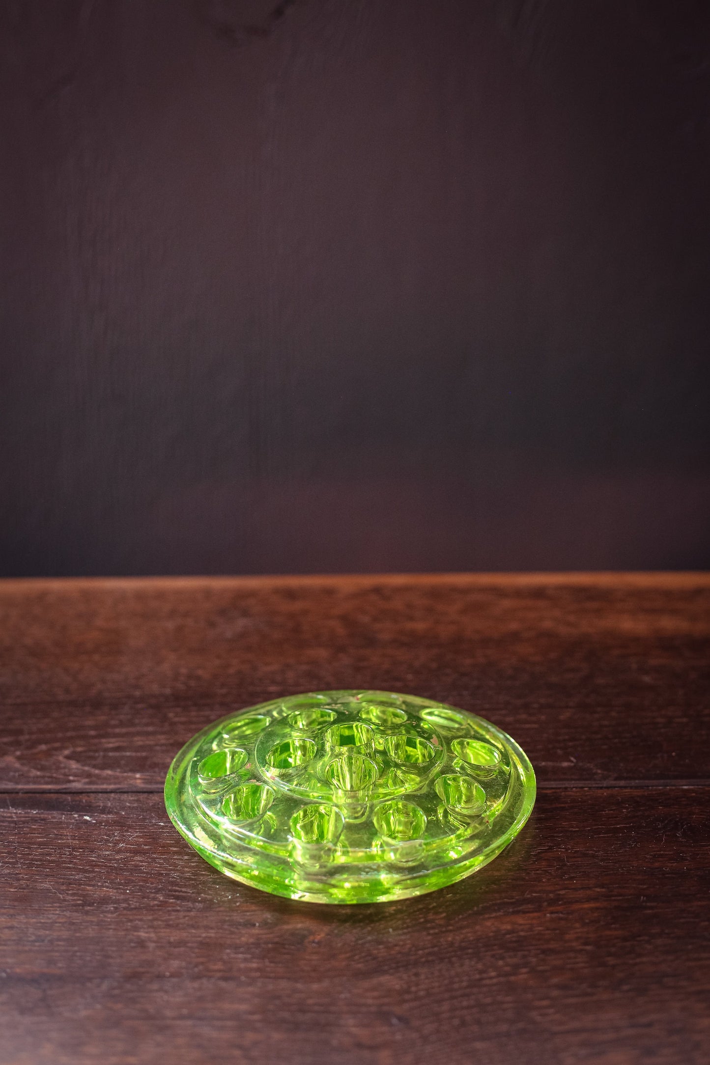 Uranium Glass Flower Frog - Vintage Green Glass Flower Frog *Glows Under Blacklight