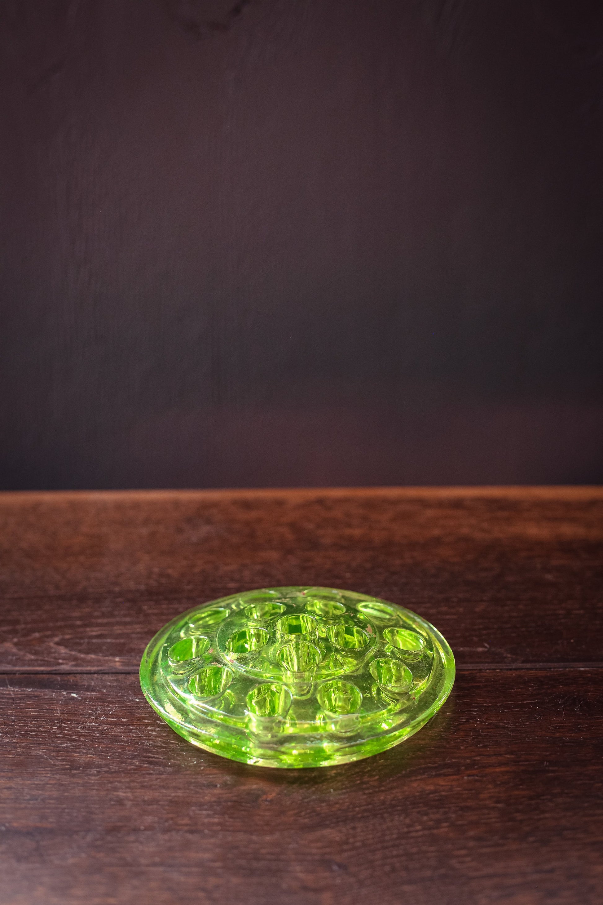 Uranium Glass Flower Frog - Vintage Green Glass Flower Frog *Glows Under Blacklight