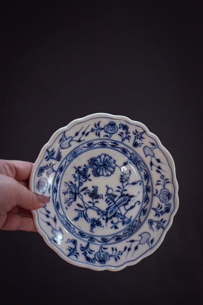 Antique Meissen Blue Onion 6.75" Plate - Small Blue White Plate Made in Germany Oval Backstamp