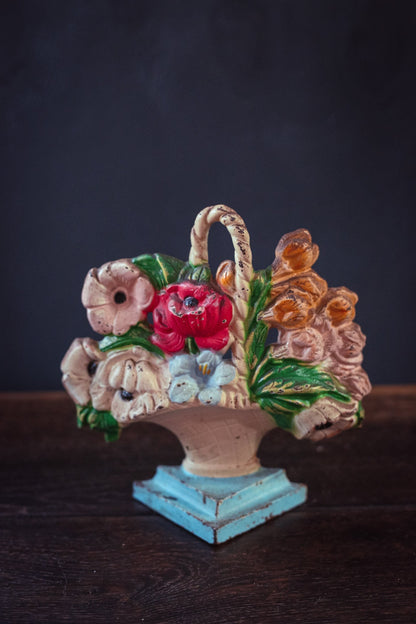 Hubley 484 Poppies - Vintage Colorful Floral Basket Cast Iron Doorstop