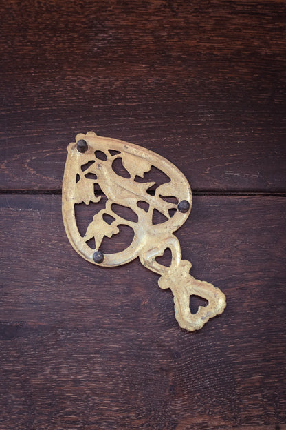 Brass Heart Shaped Trivet with Bird Handle - Vintage Brass Trivet Made in Japan