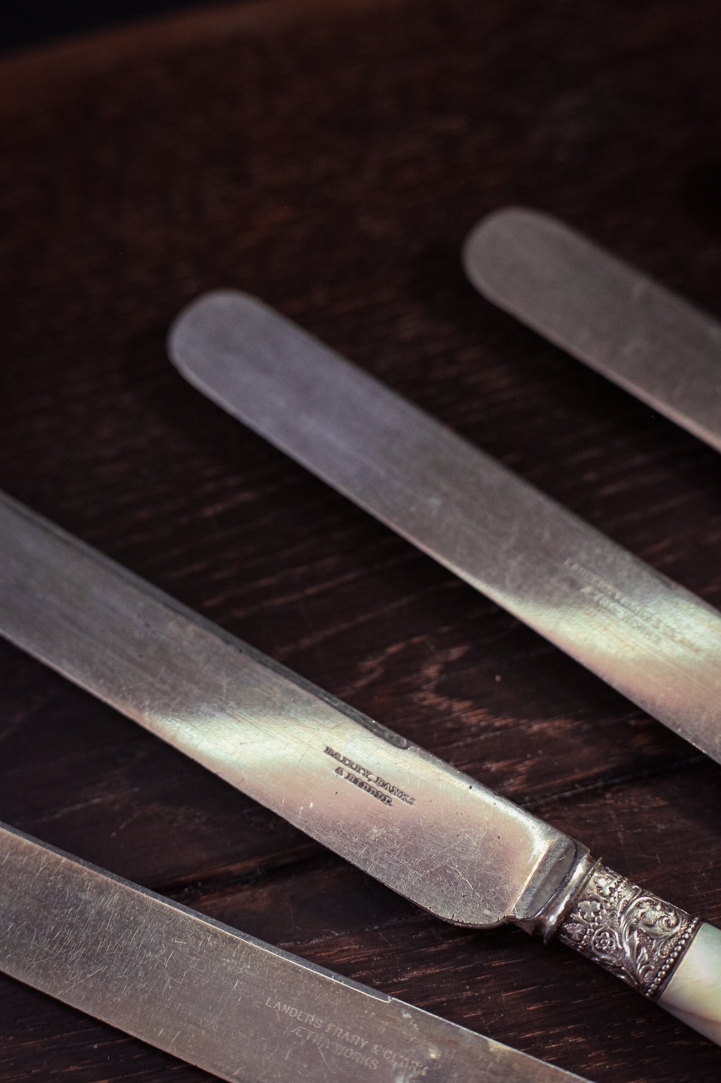 Set of 6 Silver Mother of Pearl Butter Knives - Vintage MOP Silver Fruit Knives