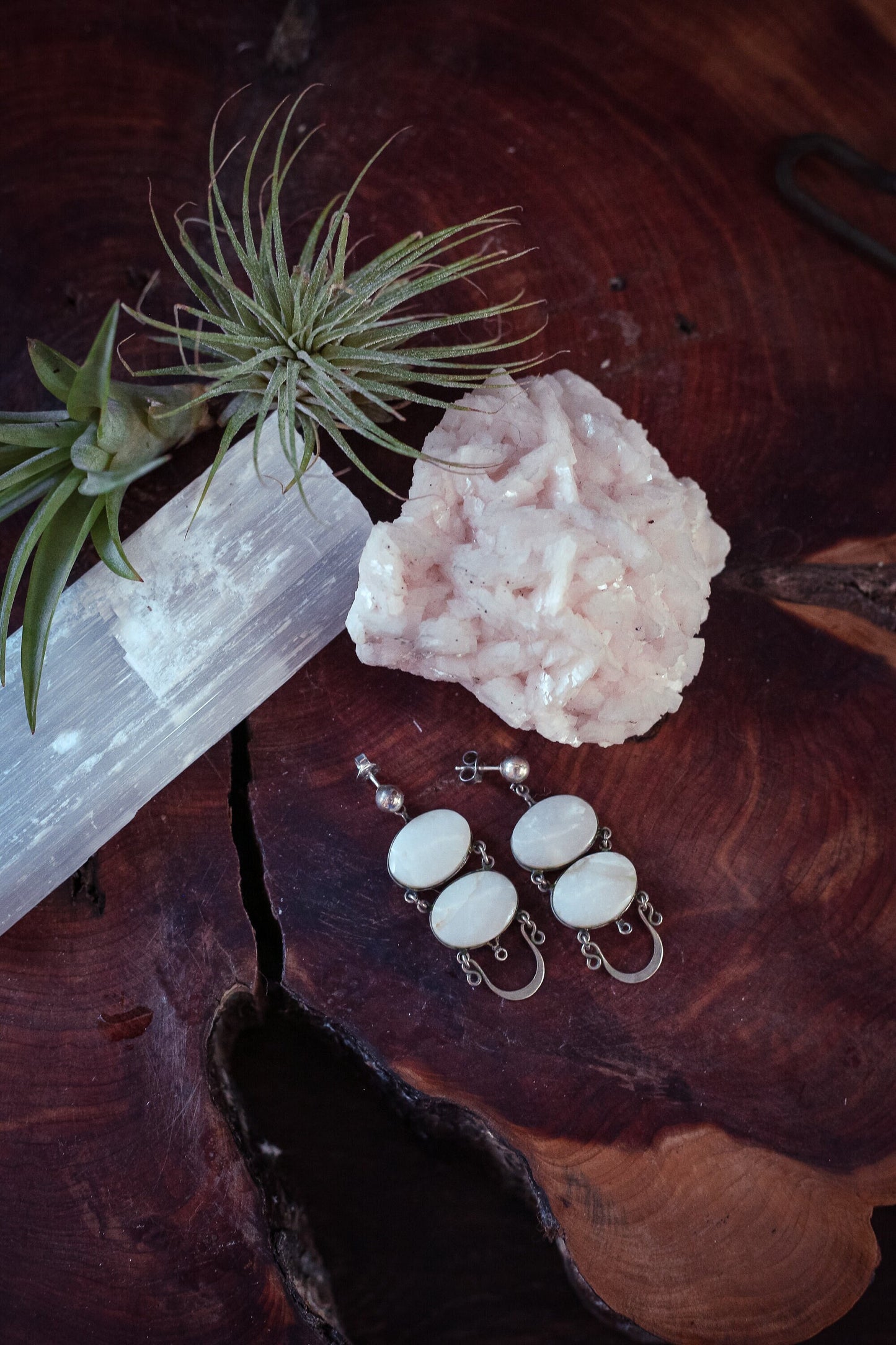 White Quartz & Silver Layered Earrings - Vintage Estate Earrings