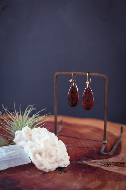 Mahogany Jasper Teardrop Earrings with Kidney Hook - Vintage Estate Earrings