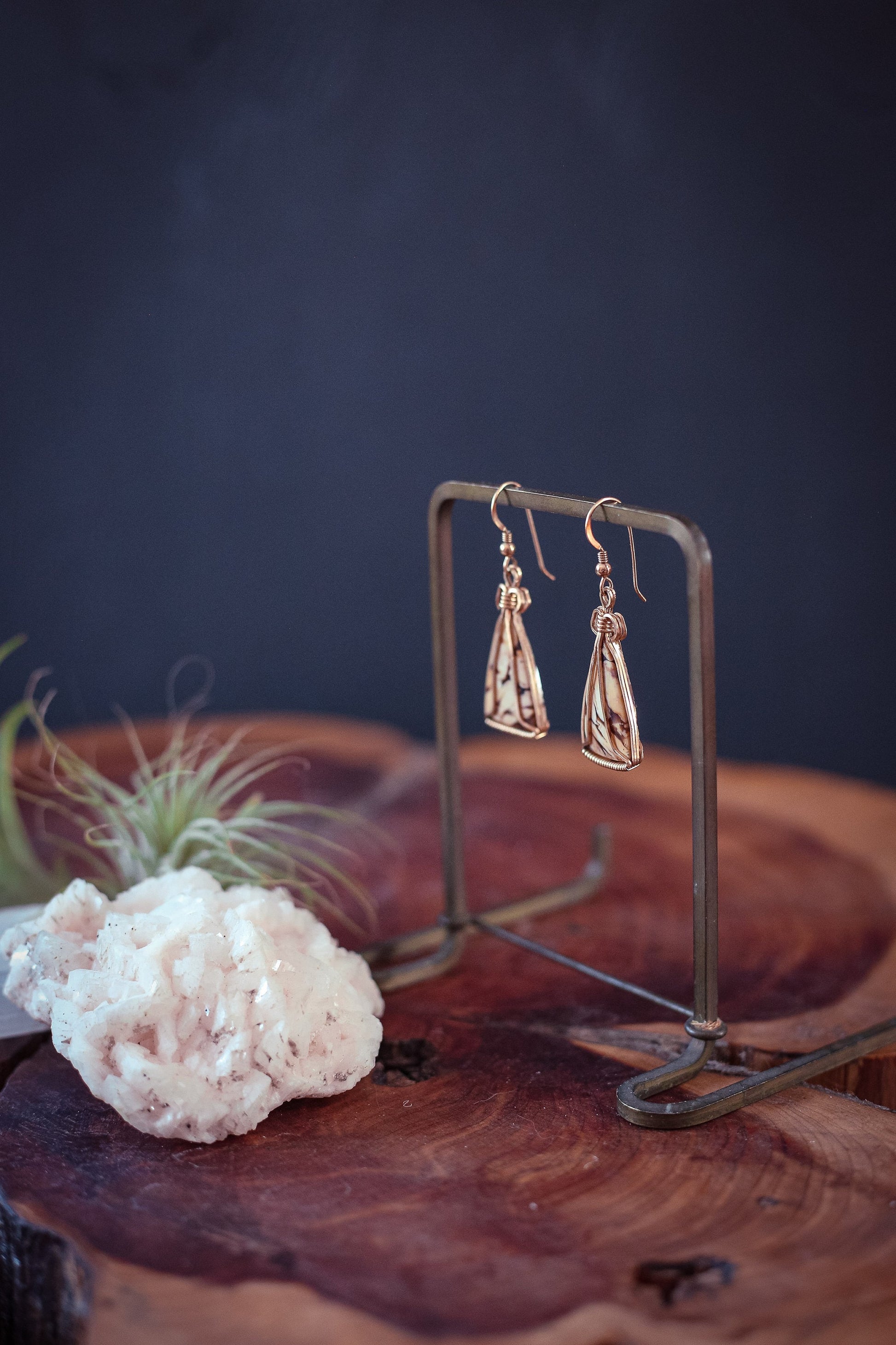 Maligano Jasper Wire Wrapped Earrings - Vintage Estate Jewelry Desert Landscape Jasper Earrings