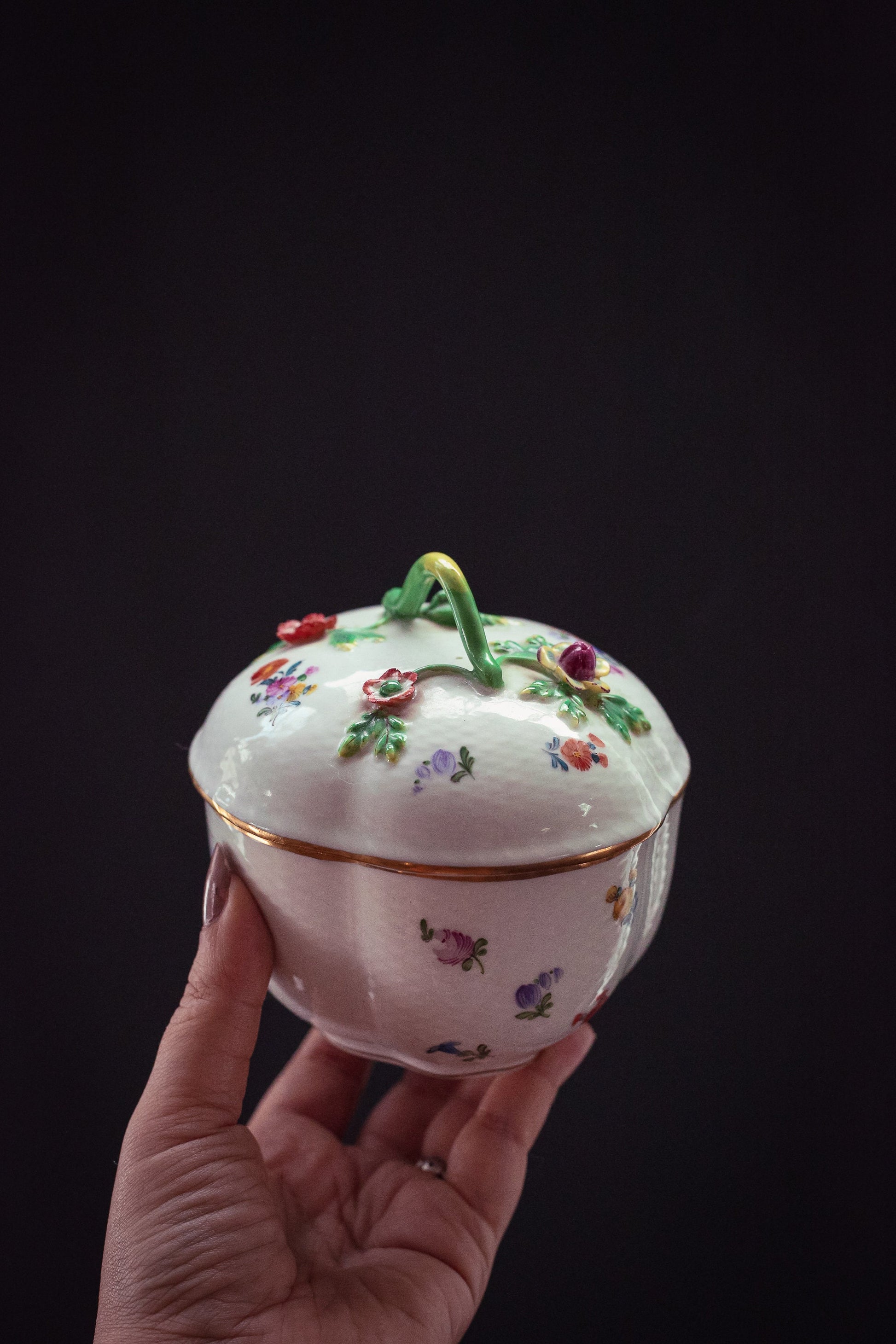 Floral Porcelain Bavarian Lidded Dish - Vintage Lidded Sugar Bowl