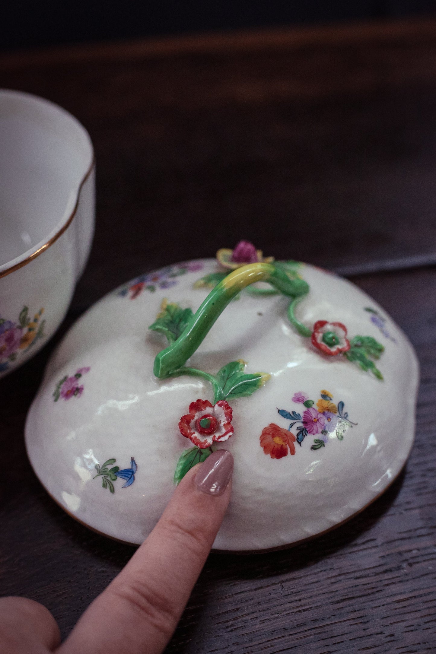 Floral Porcelain Bavarian Lidded Dish - Vintage Lidded Sugar Bowl