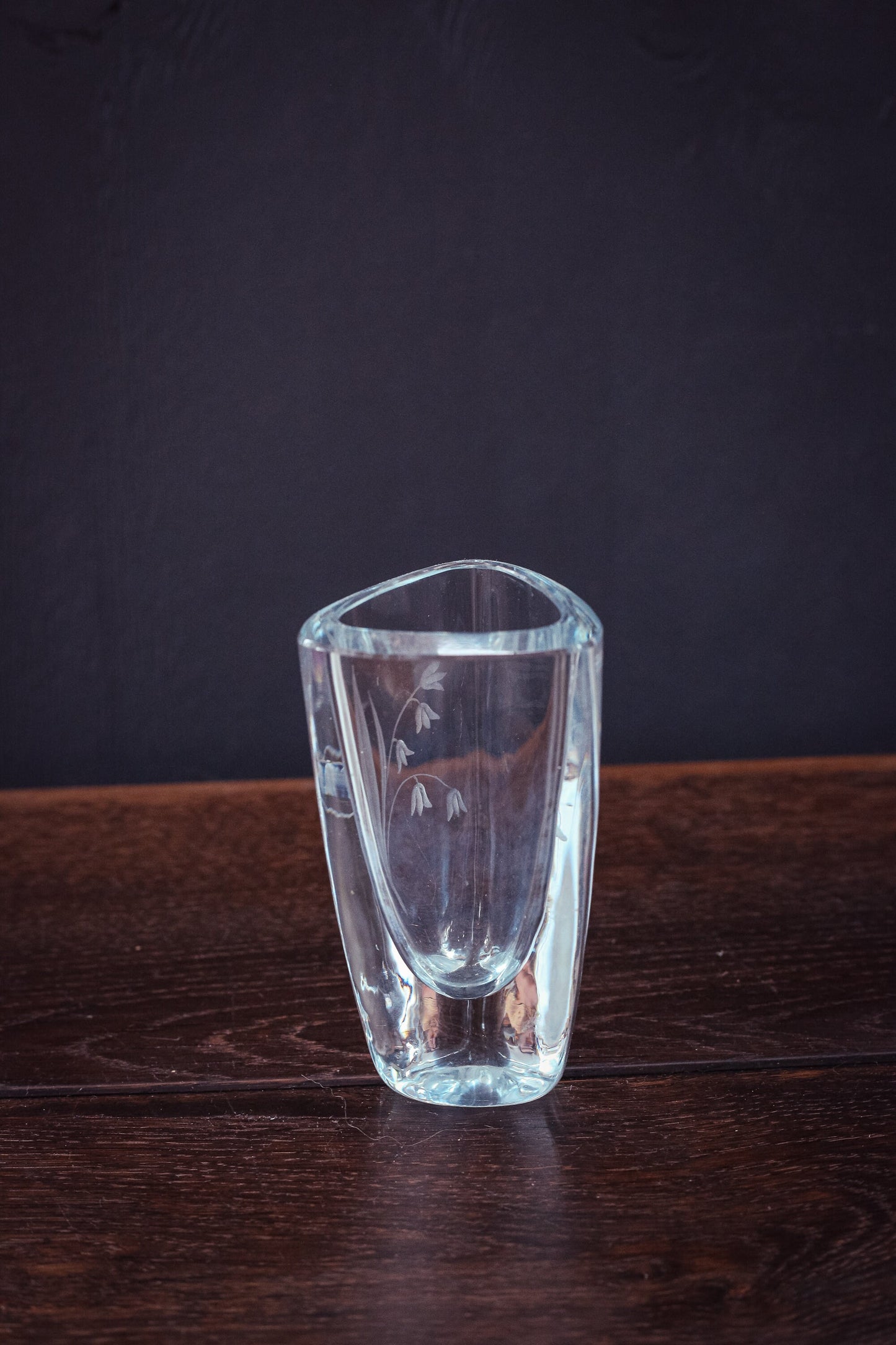 Lily of Valley Signed Strombergshyttan Vase - Vintage Swedish Etched Crystal Art Glass Vase