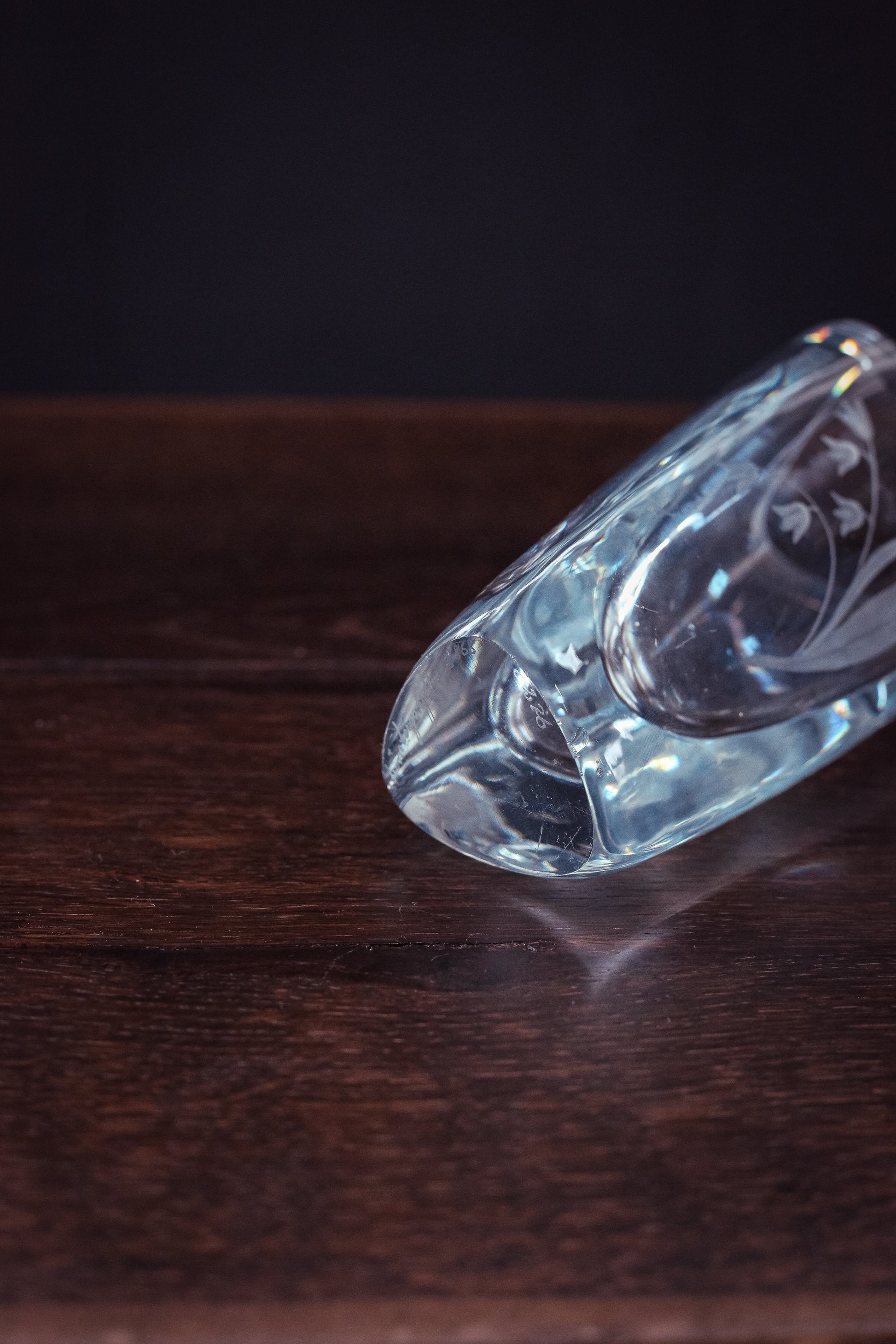 Lily of Valley Signed Strombergshyttan Vase - Vintage Swedish Etched Crystal Art Glass Vase