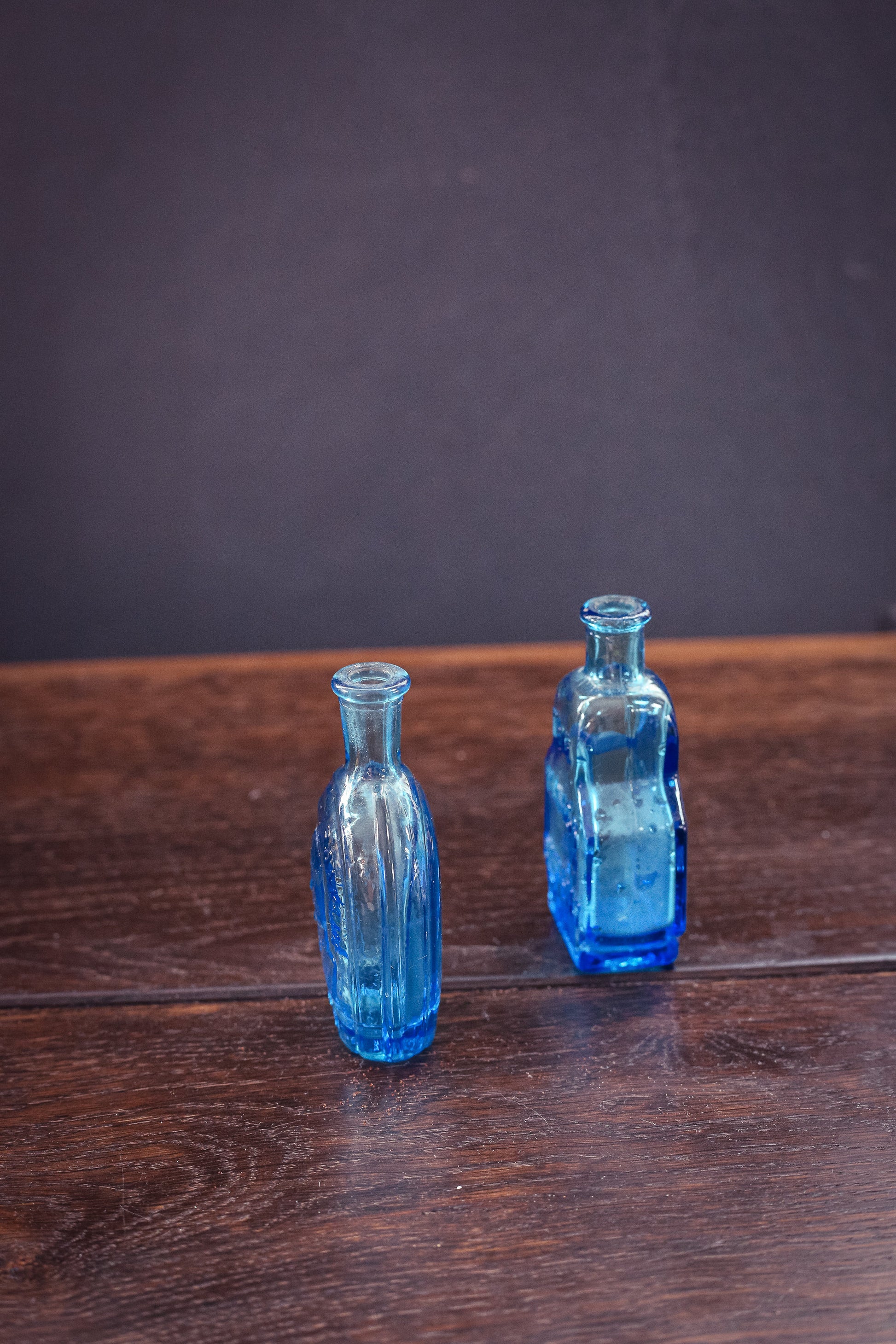 Pair of Miniature Blue Apothecary Bottles - Vintage Cobalt Glass Bottles